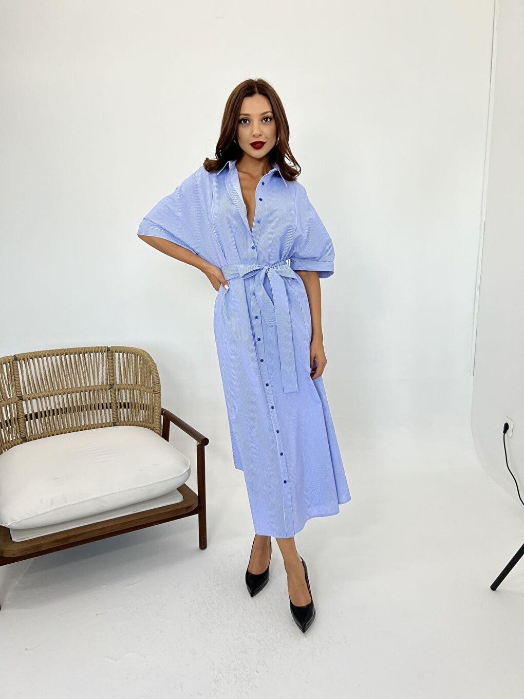 Sarı 5318 ELBİSE-MAVİ BEYAZ ÇİZGİLİ-3