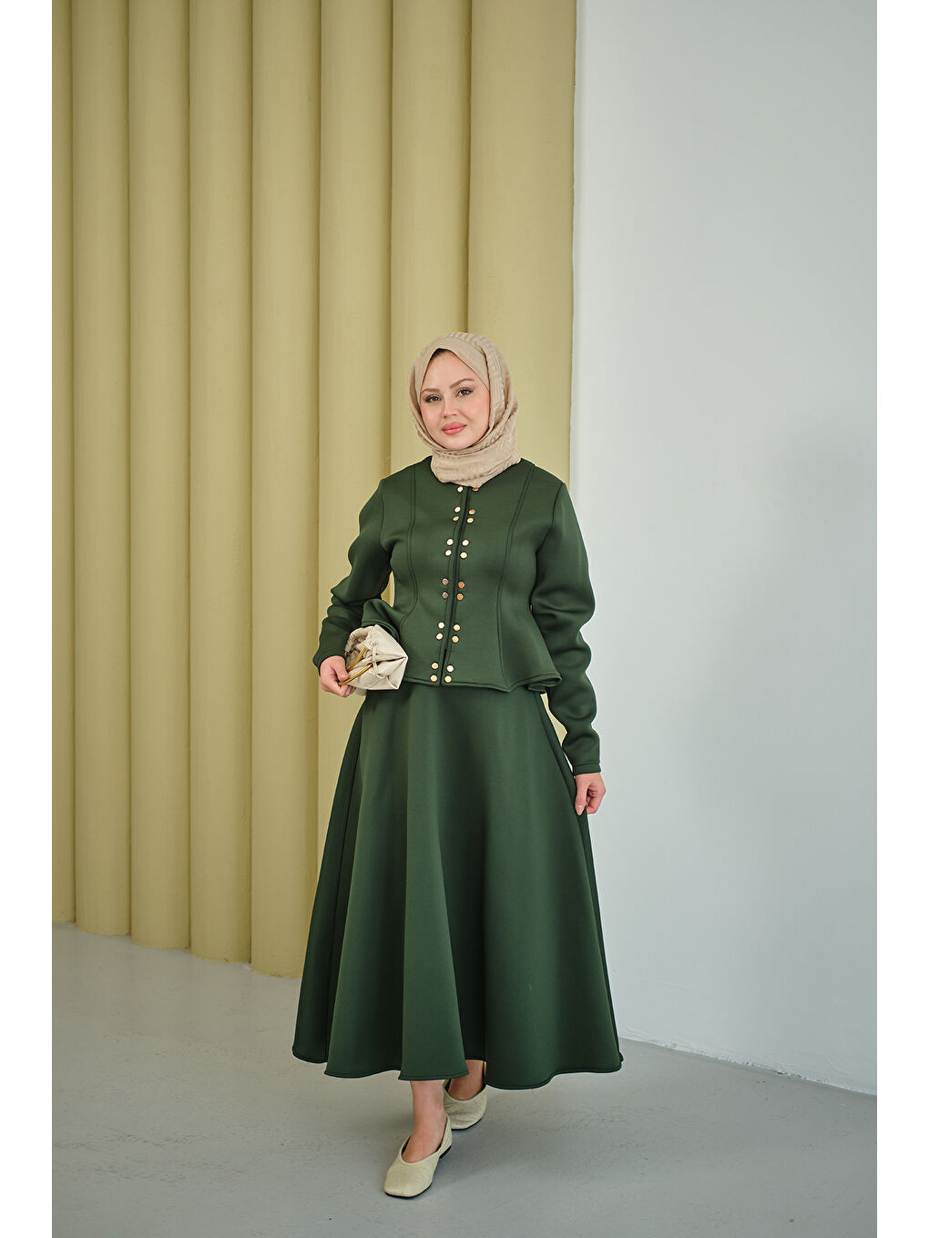 Kadın Çıtçıt Detaylı Takım Zümrüt Yeşil