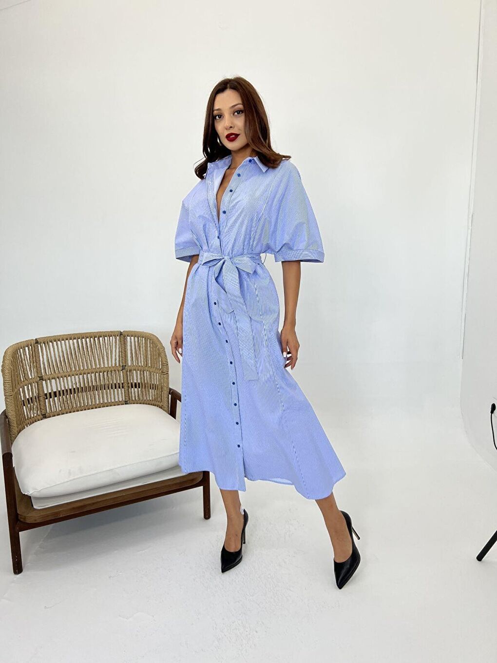 Sarı 5318 ELBİSE-MAVİ BEYAZ ÇİZGİLİ-4