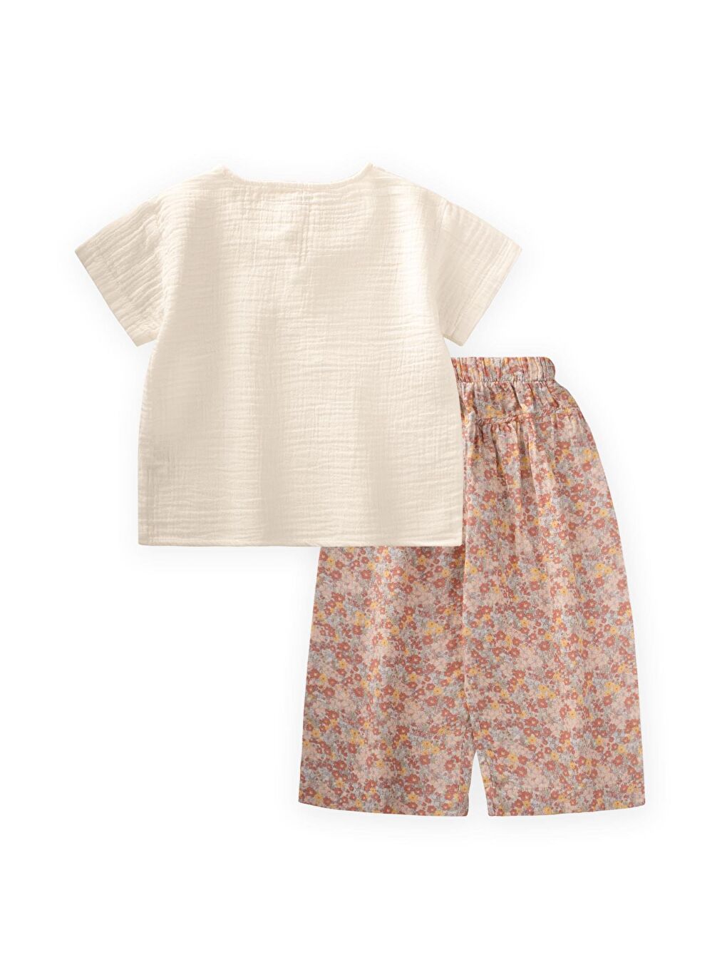 Ekru Kız Çocuk Çiçekli Müslin Takım-1