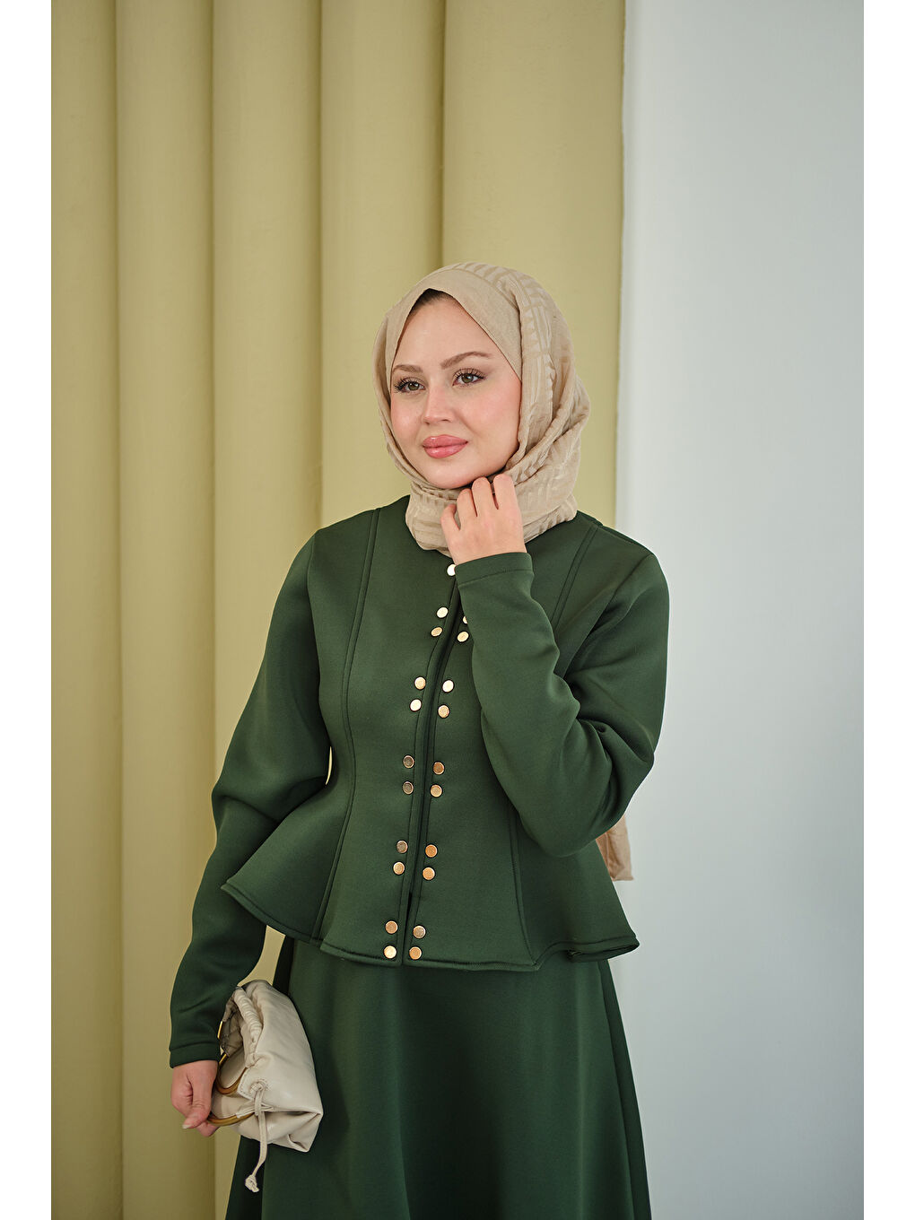 Kadın Çıtçıt Detaylı Takım Zümrüt Yeşil-1