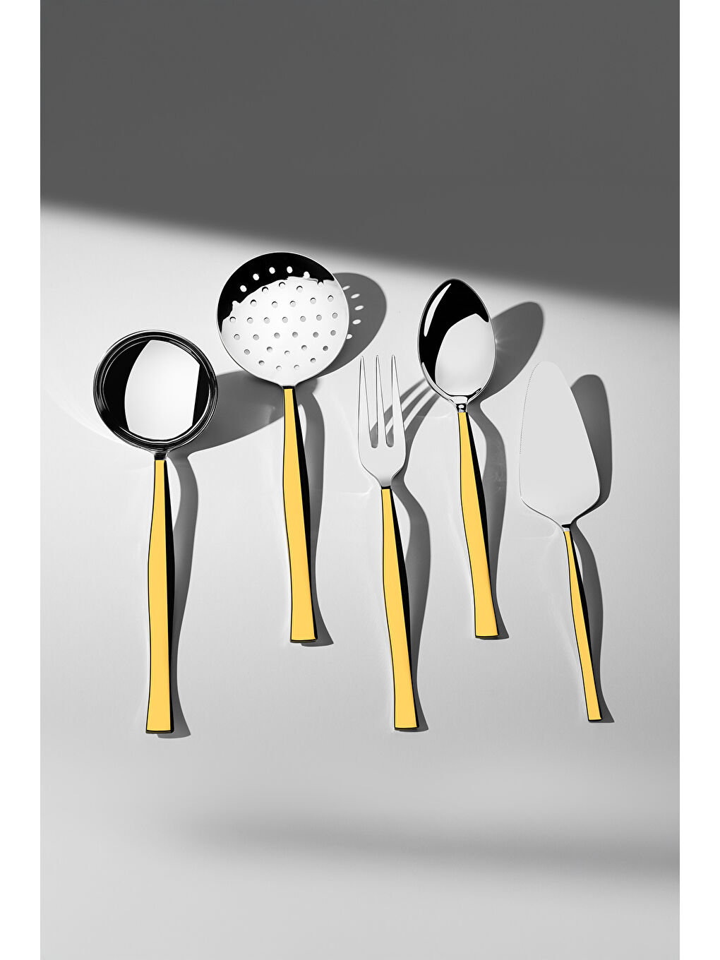 Sarı Zarif Altın Sade 5 Parça Paslanmaz Çelik Servis Takımı