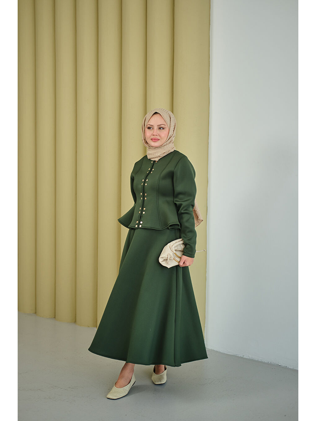 Kadın Çıtçıt Detaylı Takım Zümrüt Yeşil-2