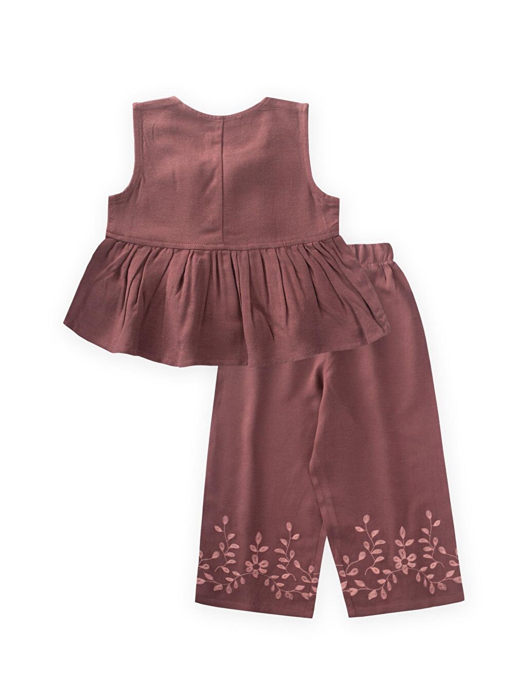 Mürdüm Kız Çocuk Nakışlı Keten Takım-1