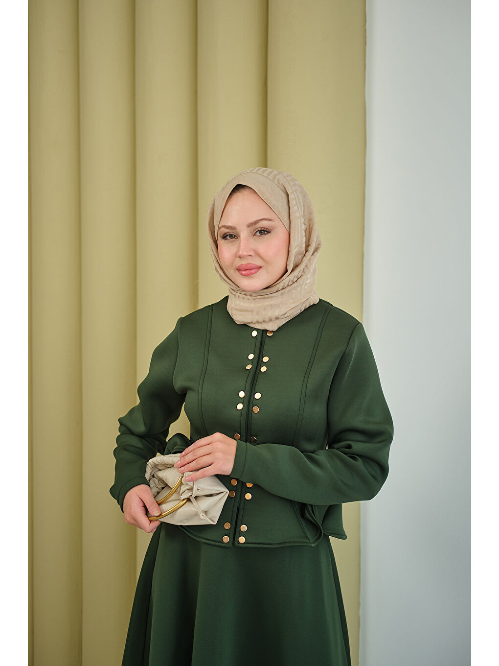 Kadın Çıtçıt Detaylı Takım Zümrüt Yeşil-3