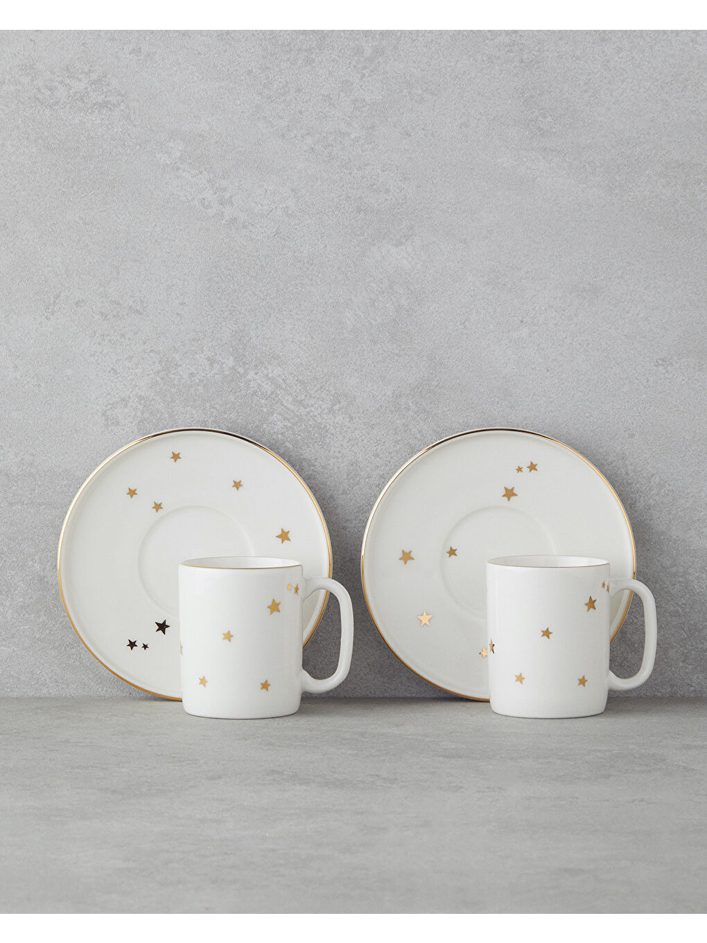 Sarı Talisman Star Bone Porselen 4 Parça 2 Kişilik Kahve Fincan Takımı 90 ml Gold-1