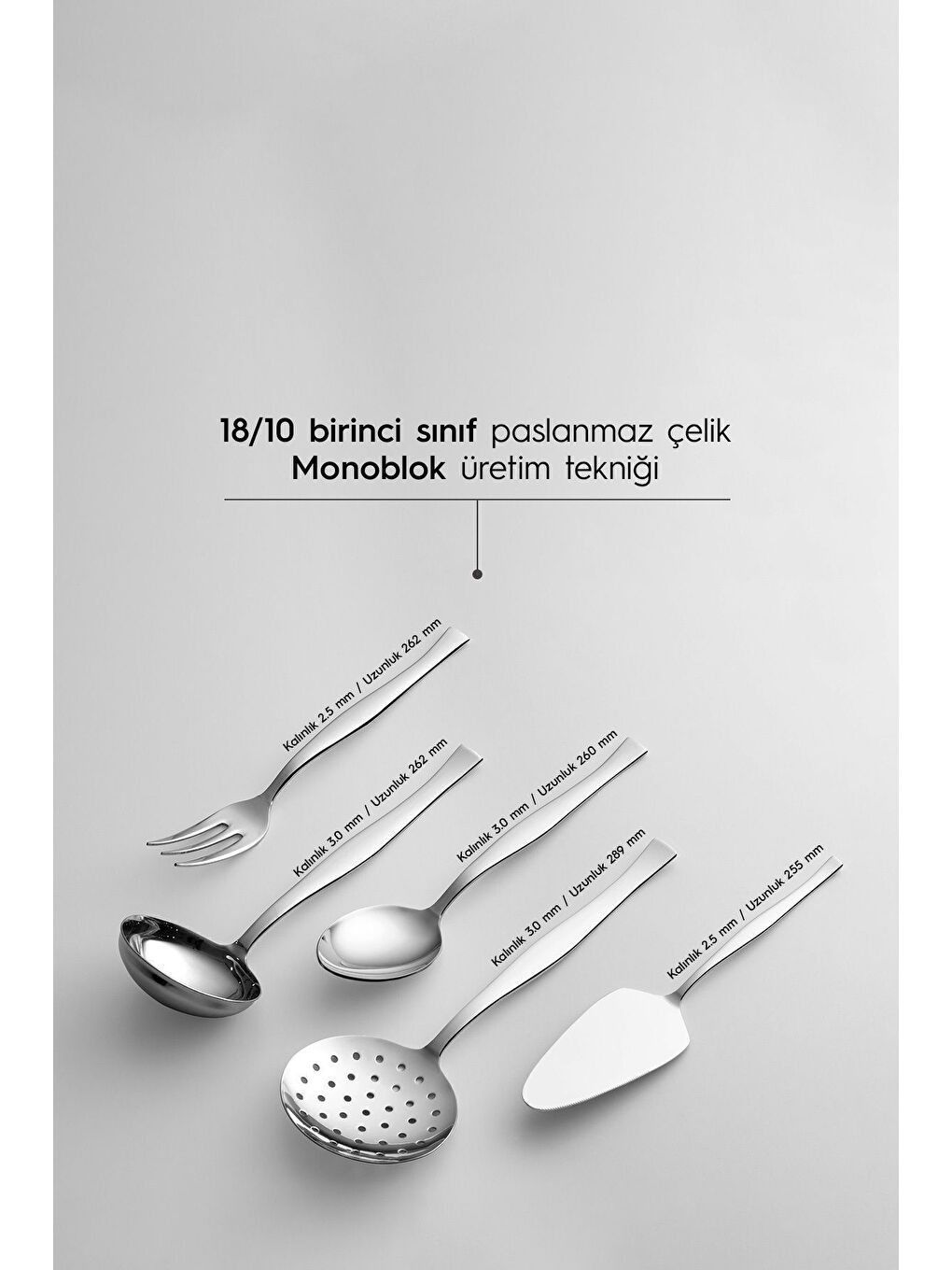 Gri Zarif Sade 5 Parça Paslanmaz Çelik Servis Takımı-1