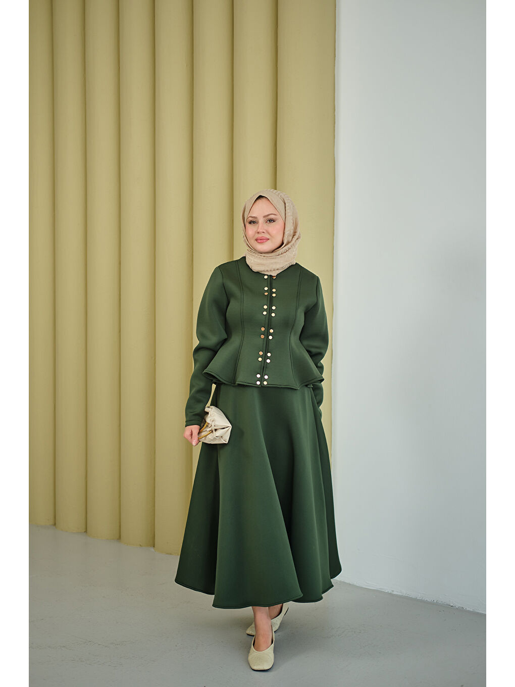 Kadın Çıtçıt Detaylı Takım Zümrüt Yeşil-4