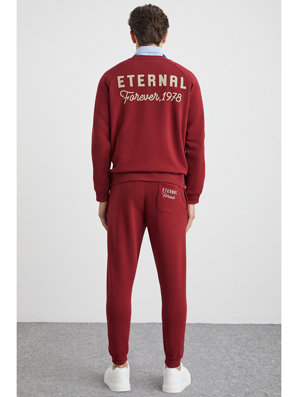 Lastıng Erkek Organik Pamuklu Nakışlı İçi Polarlı Cepli Jogger Bordo Eşofman Altı-5