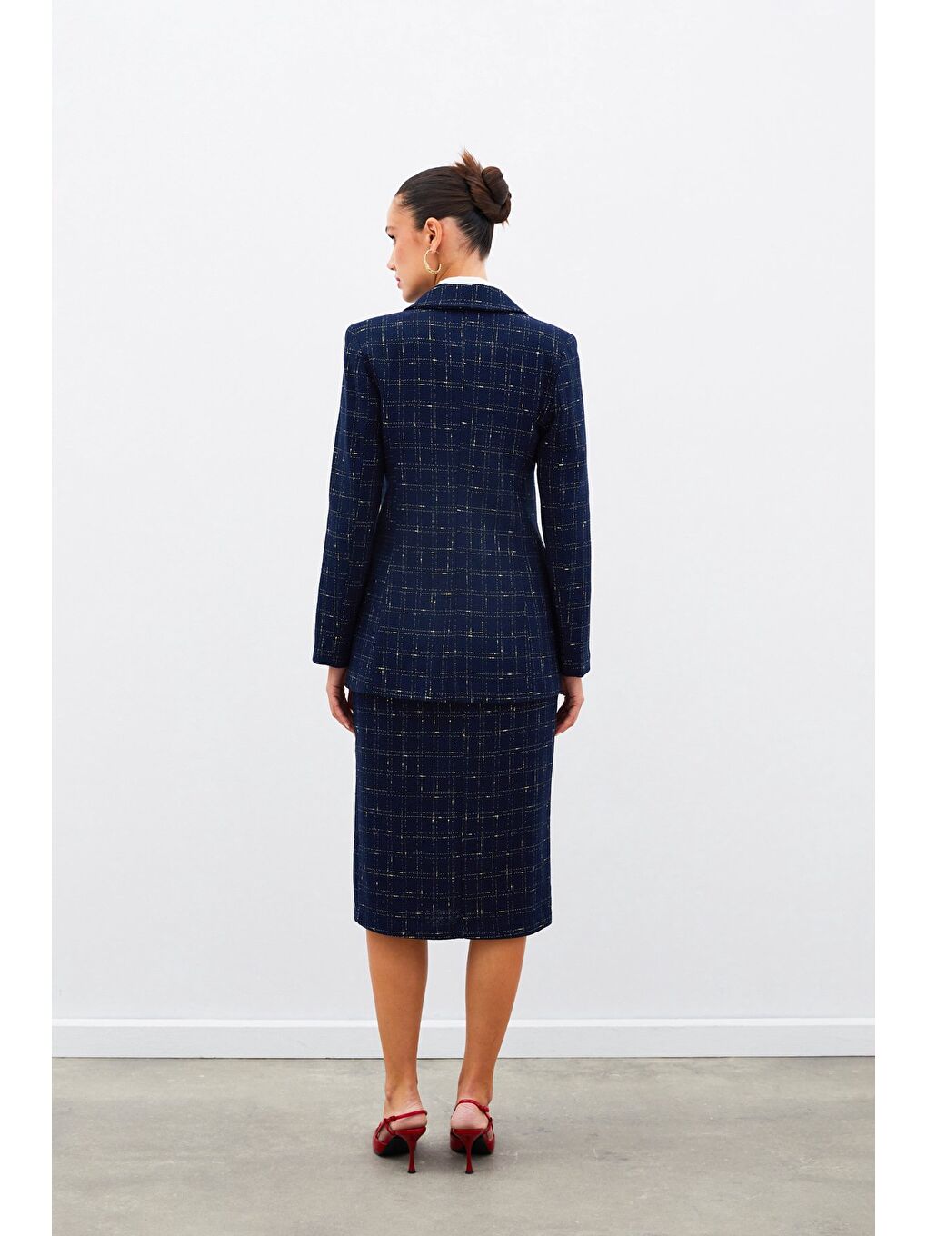 Simli Uzun Ceket - Lacivert-1