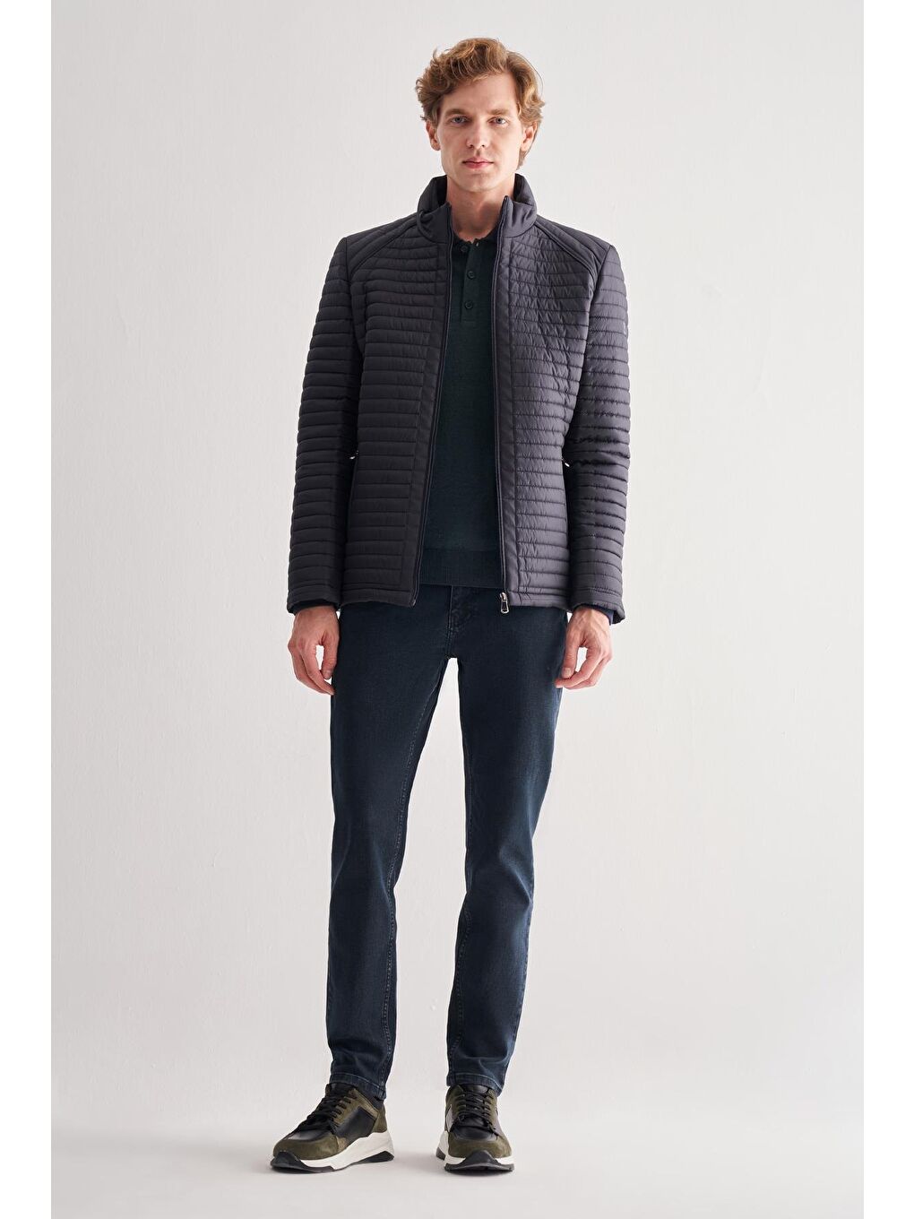 Koyu Lacivert Dik Yaka Tam Astar Casual Slim Fit Kapitone Dolumlu Mont 1007255264-1