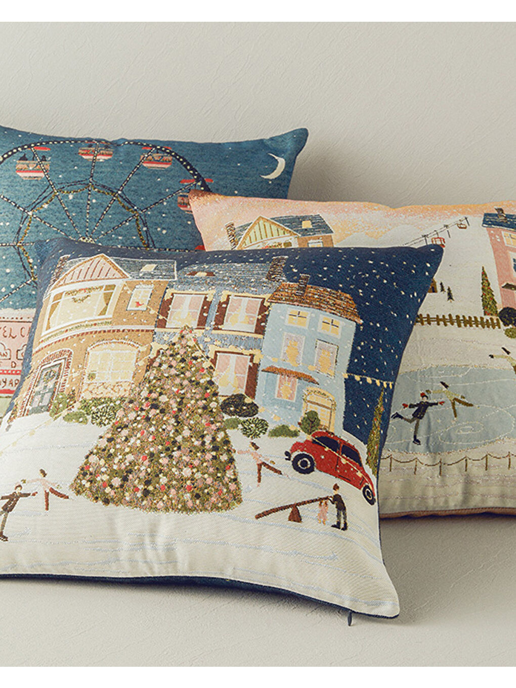 Cheerful Ferris Whee Goblen Kırlent Kılıfı Gri-2