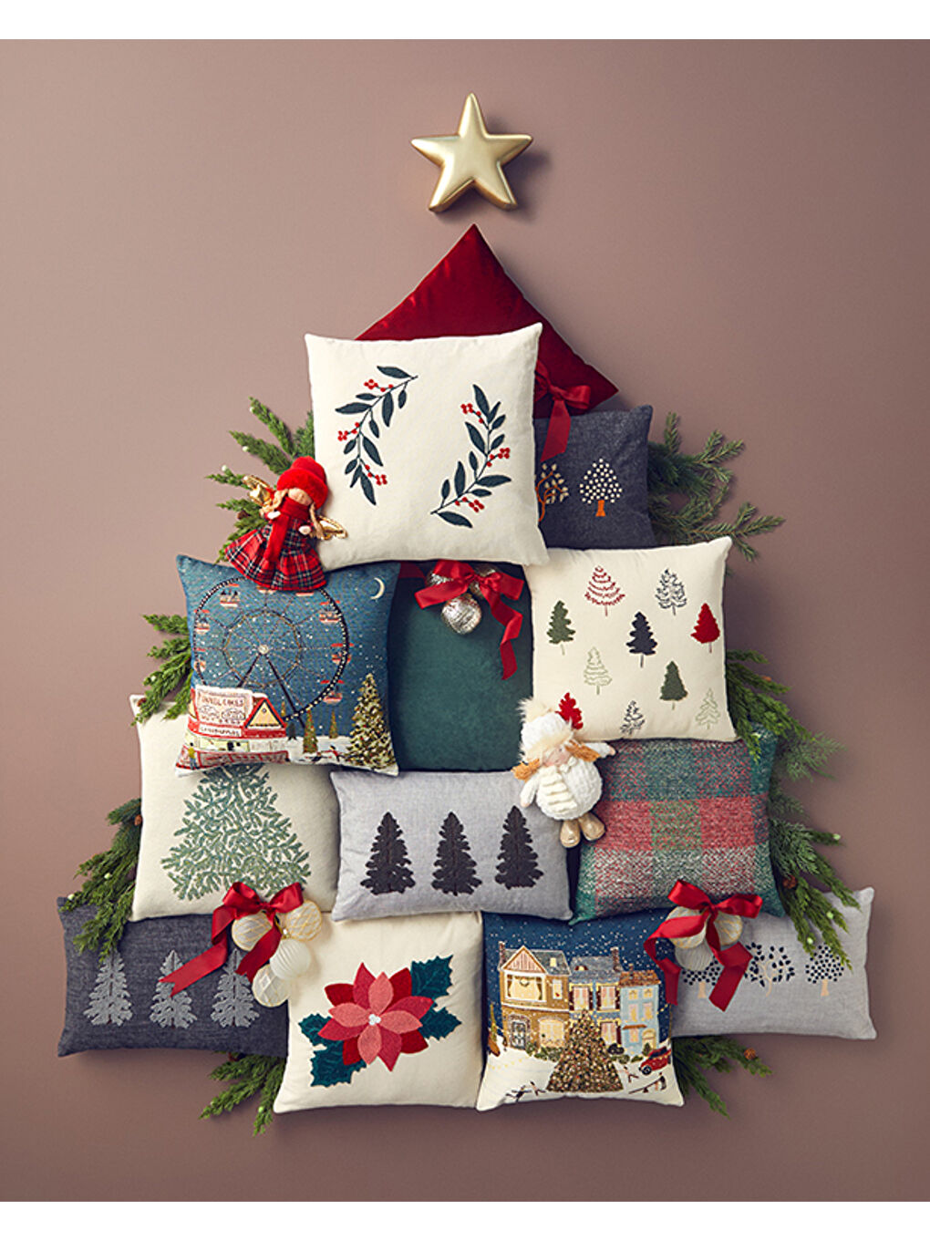 Cheerful Ferris Whee Goblen Kırlent Kılıfı Gri-3