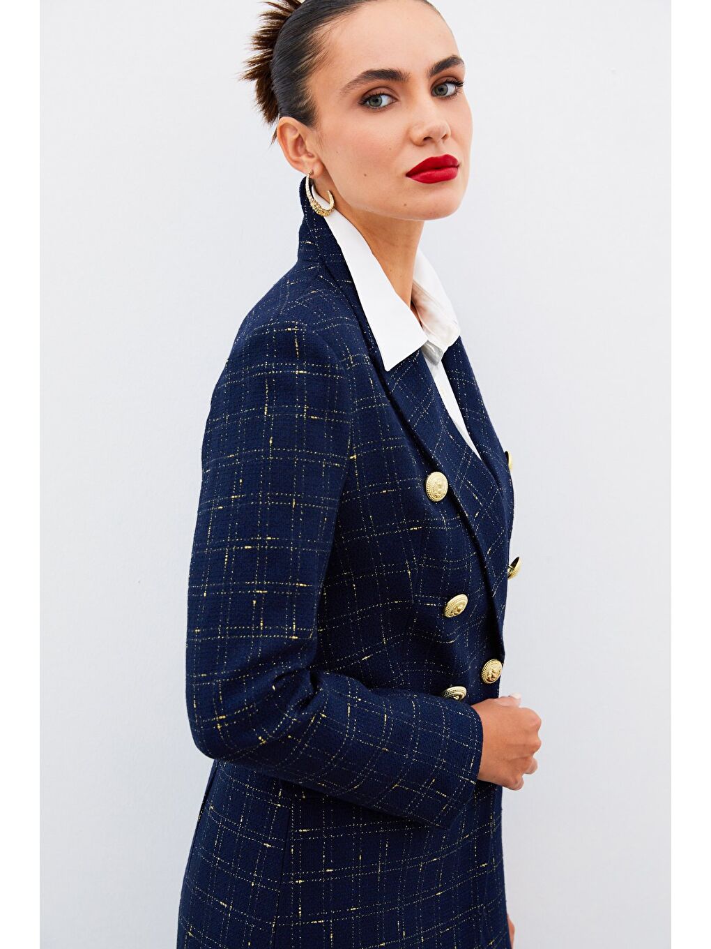 Simli Uzun Ceket - Lacivert-4