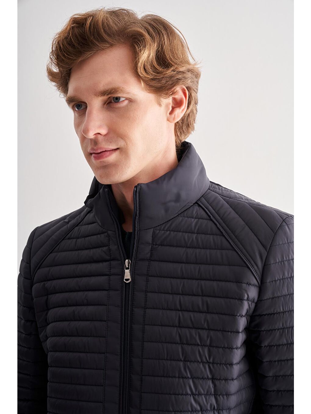 Koyu Lacivert Dik Yaka Tam Astar Casual Slim Fit Kapitone Dolumlu Mont 1007255264-3