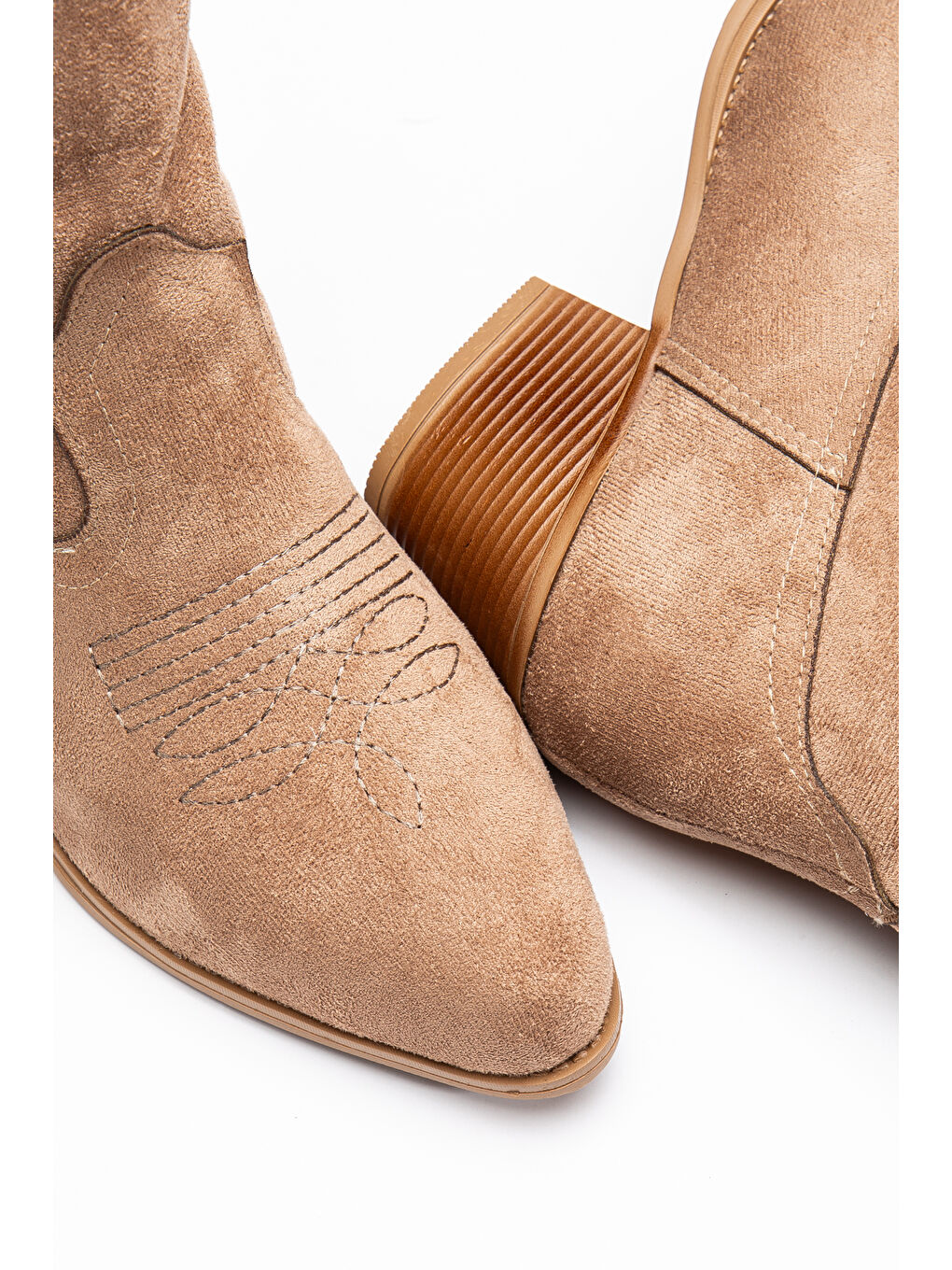 Kahverengi Kadın Vizon Süet Termo Taban Nakışlı Western Kovboy Bot-1