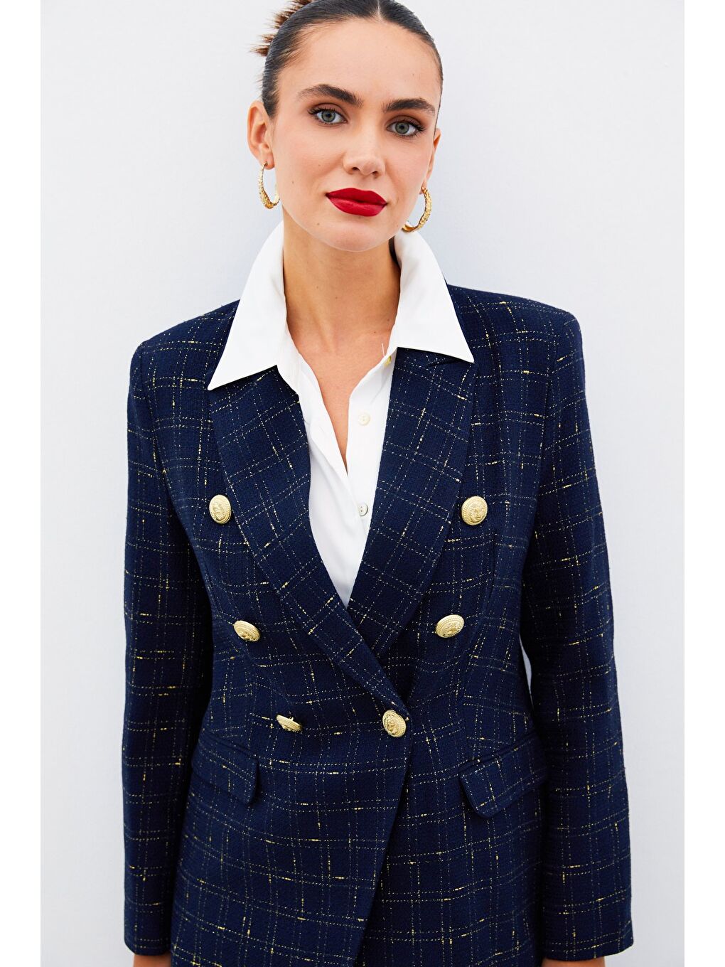 Simli Uzun Ceket - Lacivert-5