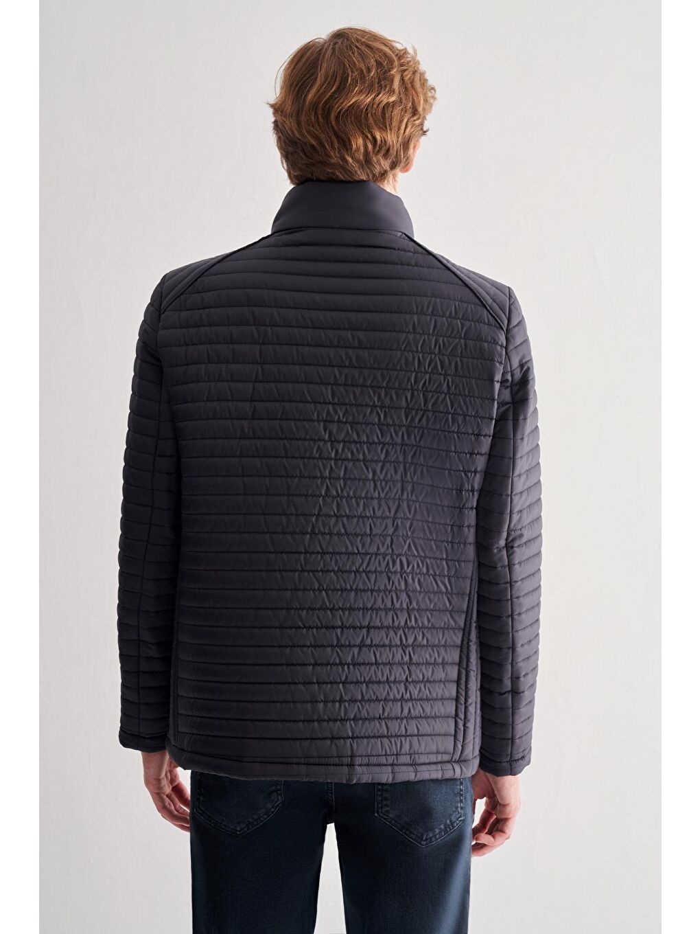 Koyu Lacivert Dik Yaka Tam Astar Casual Slim Fit Kapitone Dolumlu Mont 1007255264-4