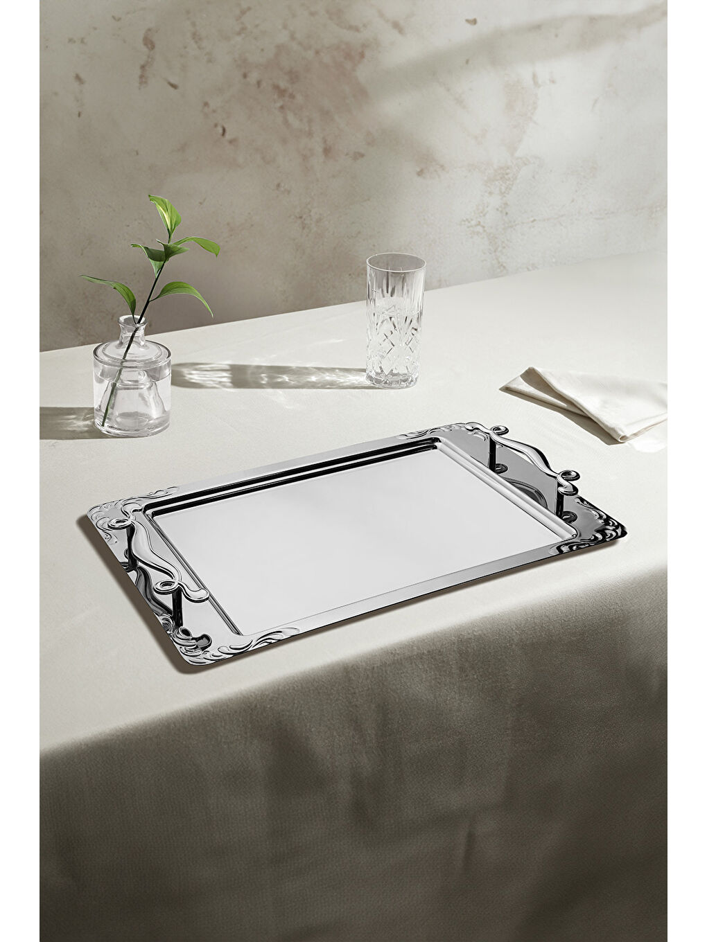 Gri Lalezar Sade Çelik Kahve Tepsi