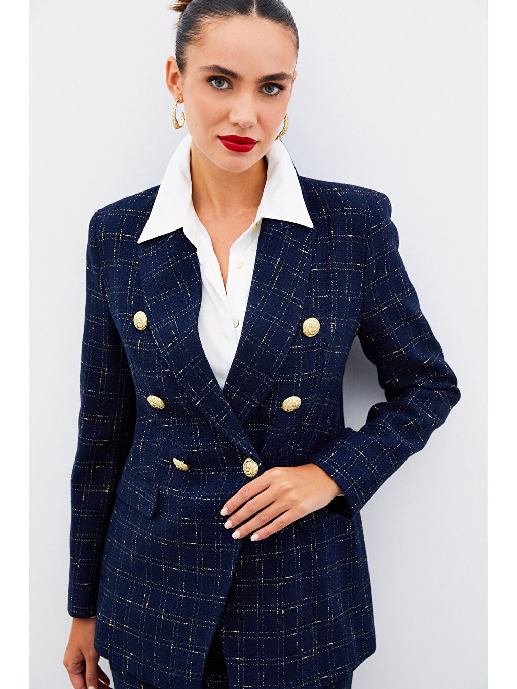 Simli Uzun Ceket - Lacivert-6