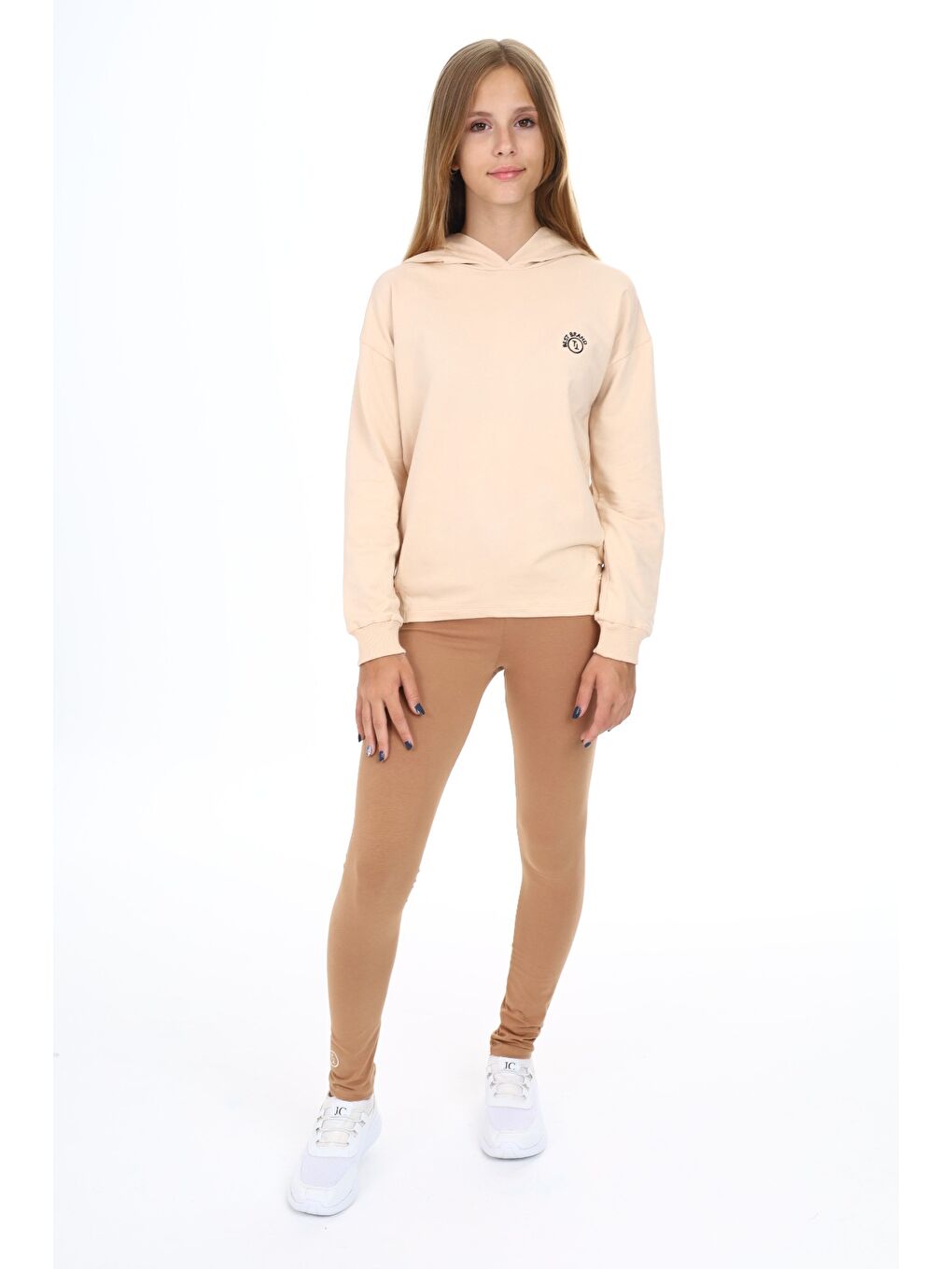 Bej Kız Çocuk Nakışlı Taytlı Takım