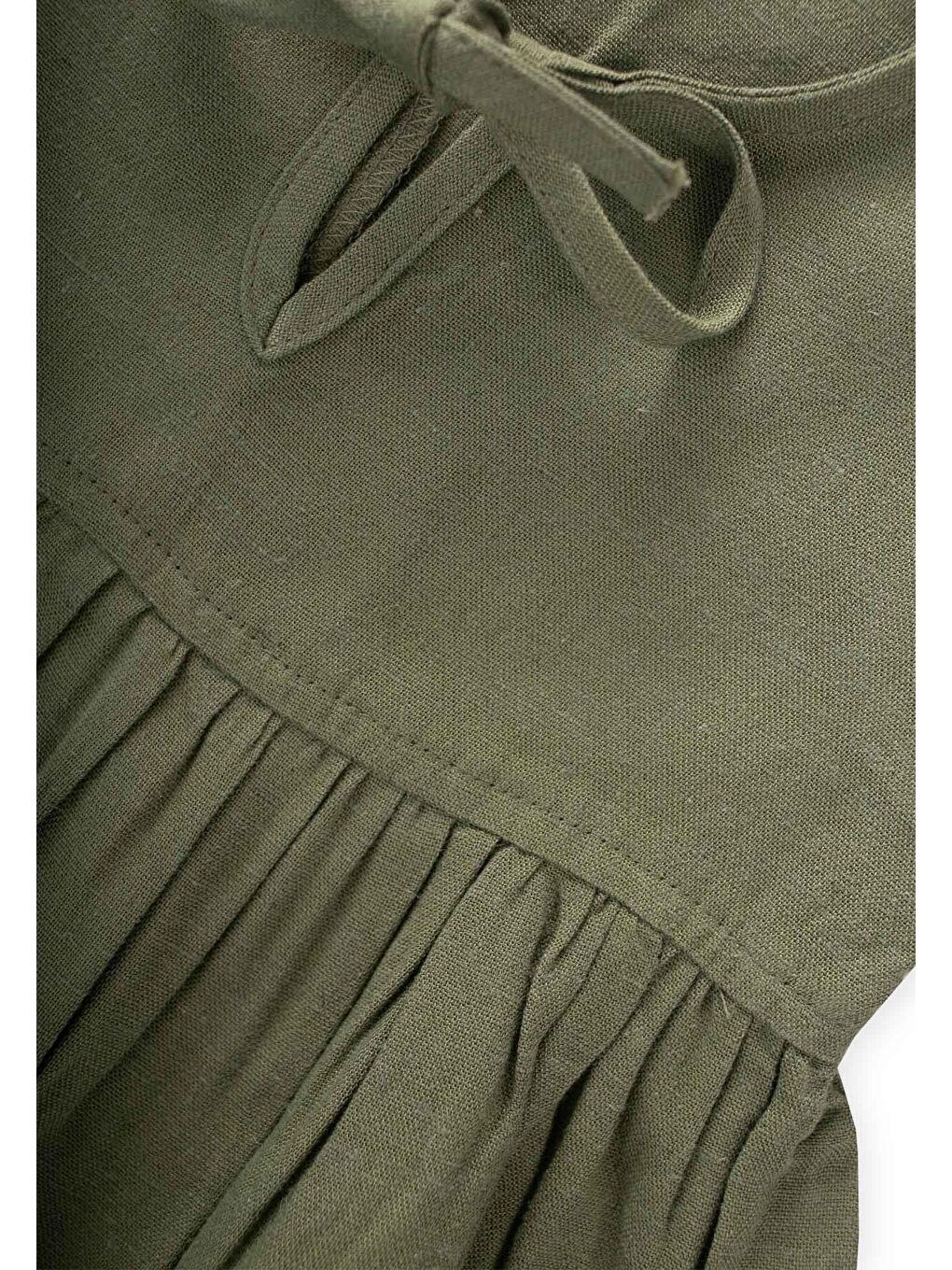 Haki Kız Çocuk Nakışlı Keten Takım-2