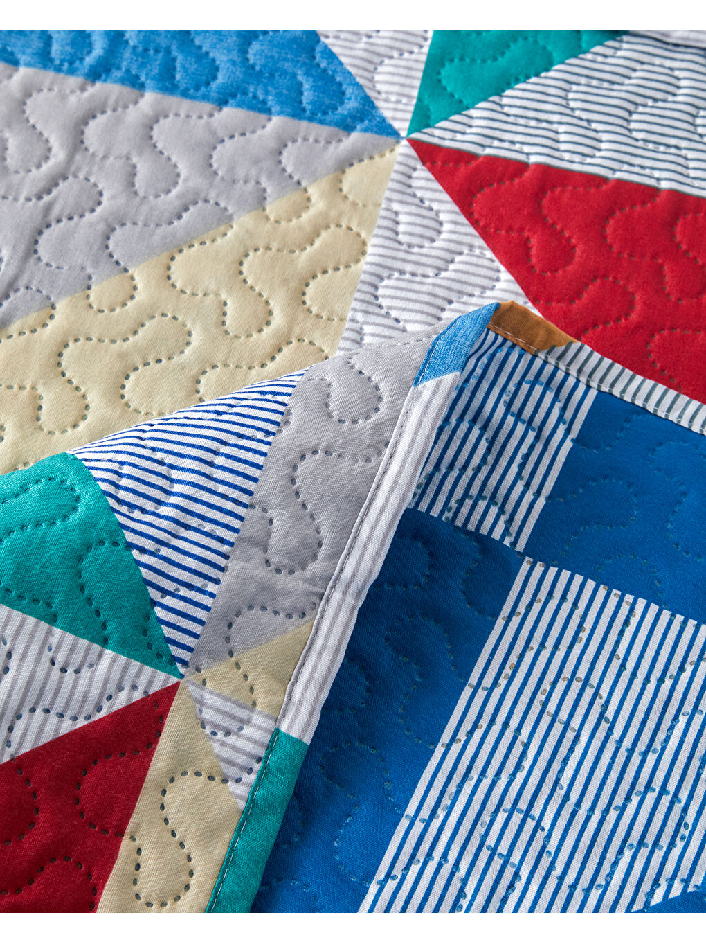 Playful Triangles Çok Amaçlı Tek Kişilik Yatak Örtüsü Takımı 160x220 cm Yeşil-4