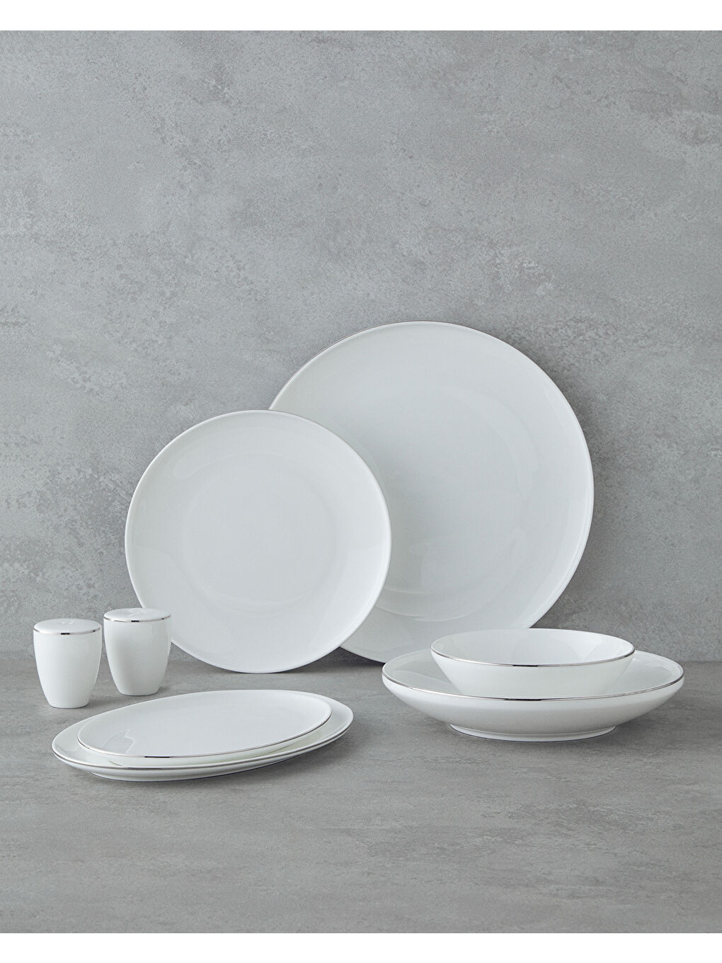 Gri Milano Bone Porselen Yemek Takımı 54 Parça 12 Kişilik Silver