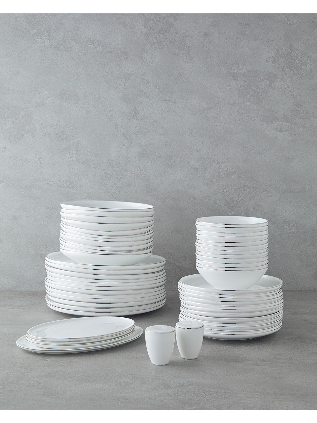 Gri Milano Bone Porselen Yemek Takımı 54 Parça 12 Kişilik Silver-1