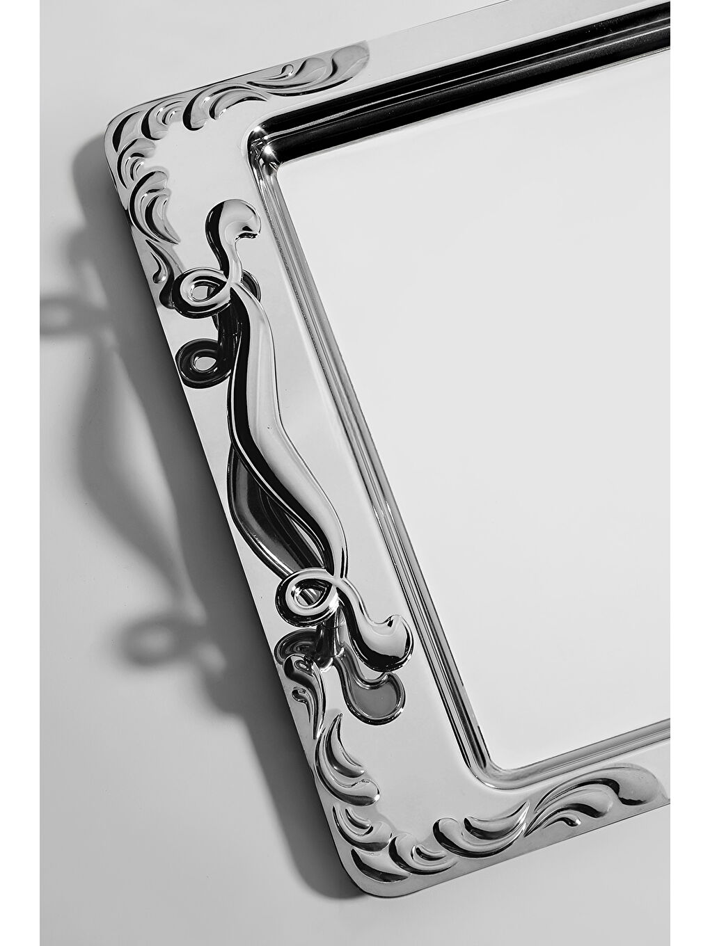 Gri Lalezar Sade Çelik Kahve Tepsi-2