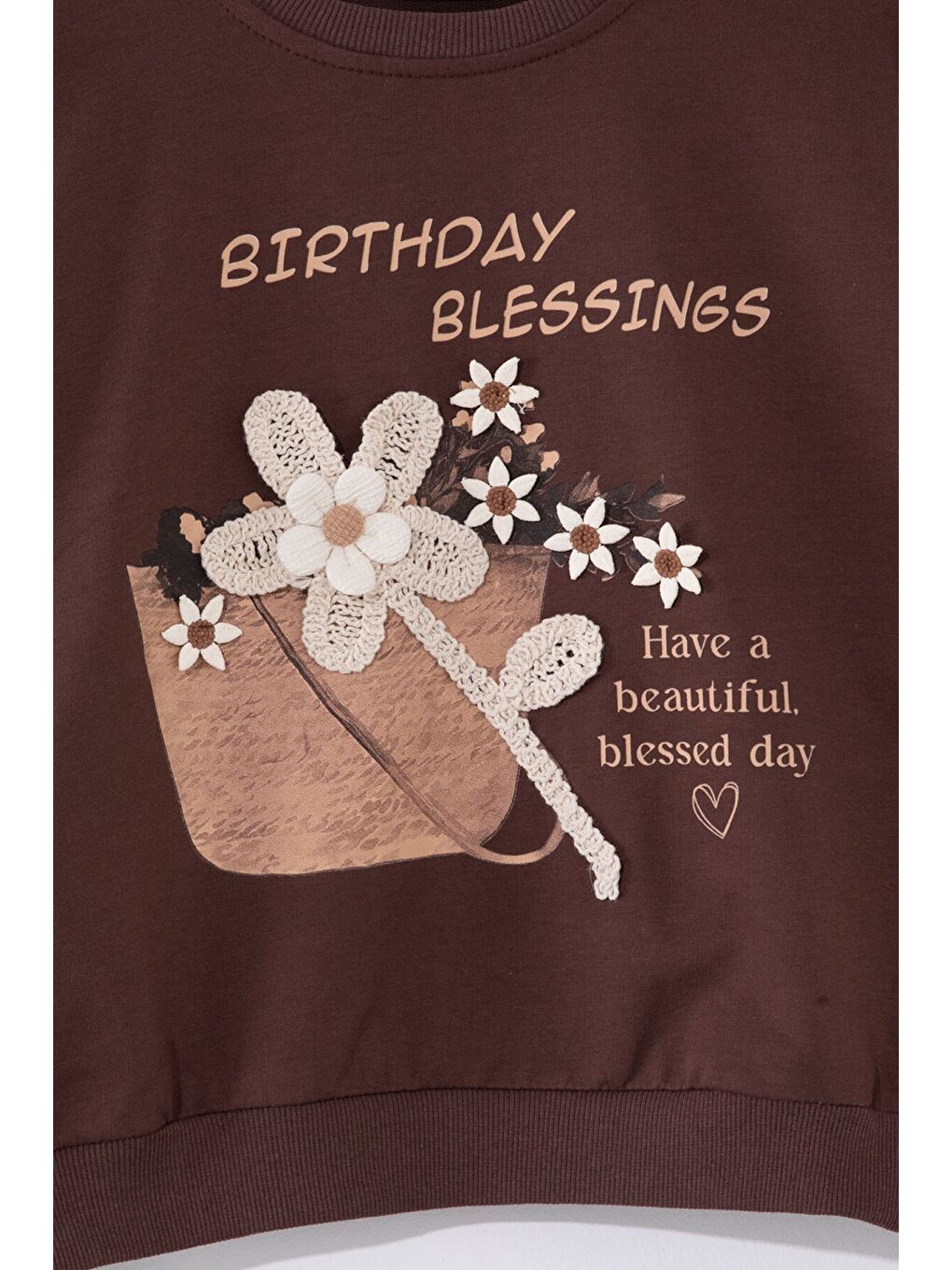 Kahverengi Papatya Nakış Detaylı Jean Pantolonlu Kız Çocuk 2li Takım 23514-4