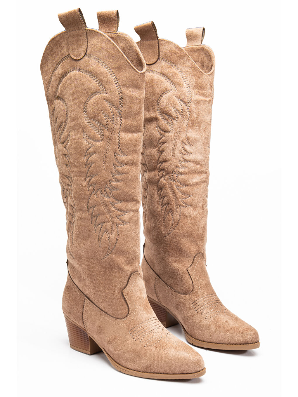 Kahverengi Kadın Vizon Süet Termo Taban Nakışlı Western Kovboy Bot-2