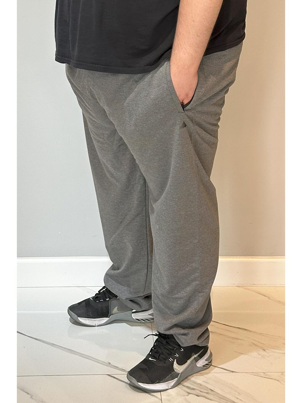 Büyük Beden Paçası Düz Beli Lastikli 3 Cepli Ekstra Battal Erkek Eşofman Altı 24700 Antrasit-1