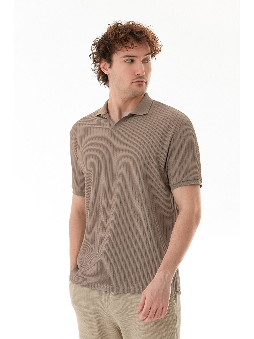Kahverengi Jakarlı Polo Yaka Tişört-2