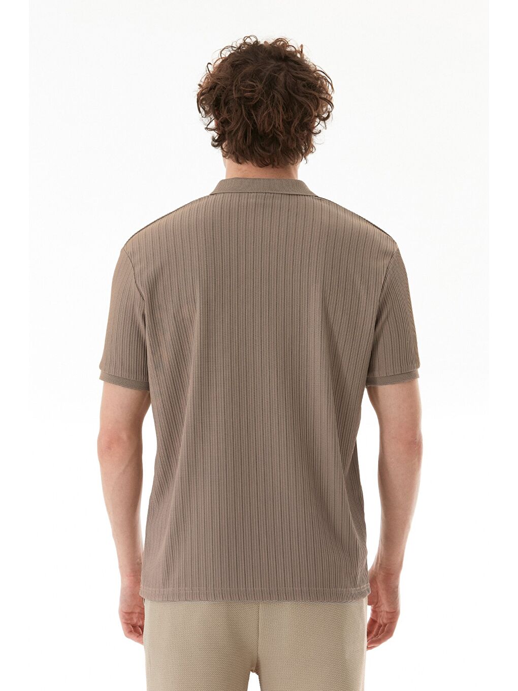 Kahverengi Jakarlı Polo Yaka Tişört-3
