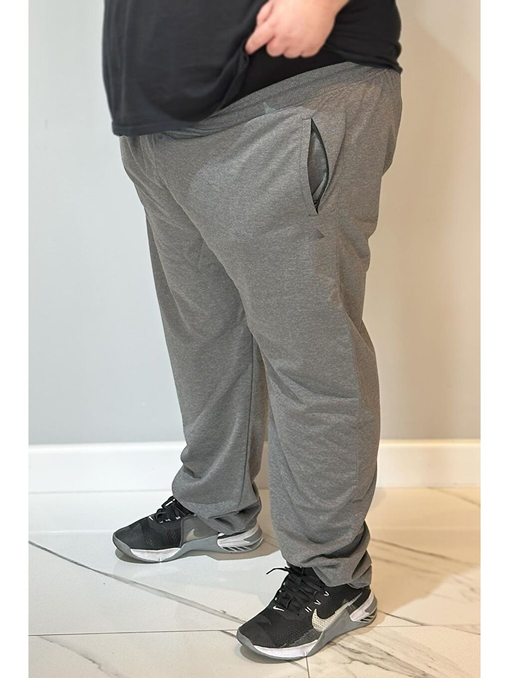 Büyük Beden Paçası Düz Beli Lastikli 3 Cepli Ekstra Battal Erkek Eşofman Altı 24700 Antrasit-2