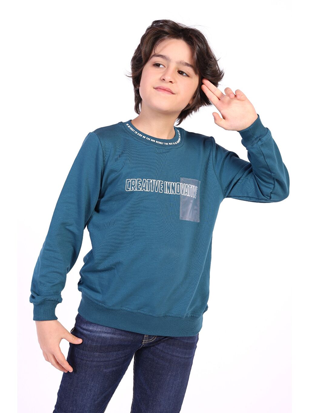 Petrol Erkek Çocuk Creatıve Innovatıve Baskılı Sweatshirt