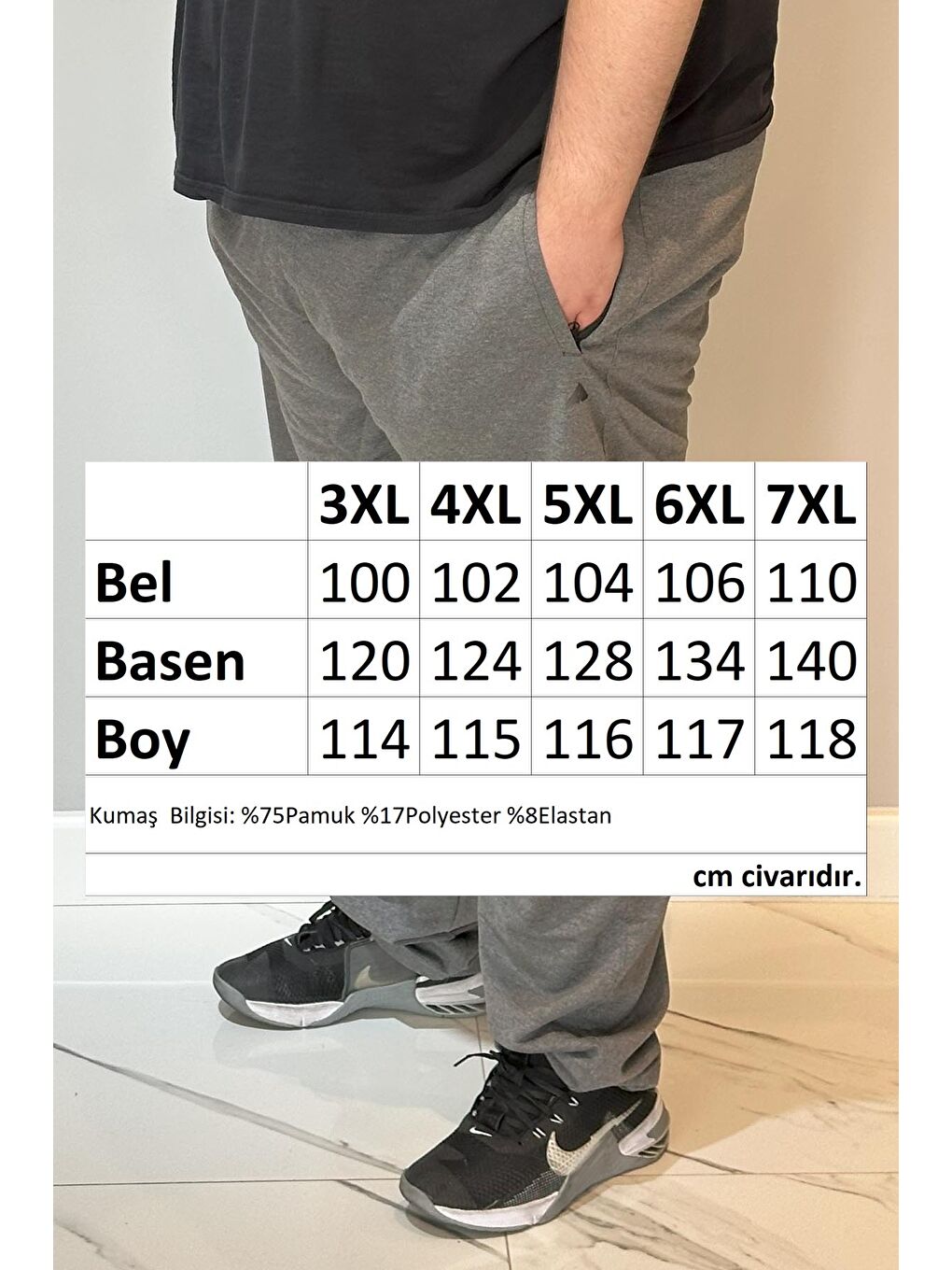 Büyük Beden Paçası Düz Beli Lastikli 3 Cepli Ekstra Battal Erkek Eşofman Altı 24700 Antrasit-3