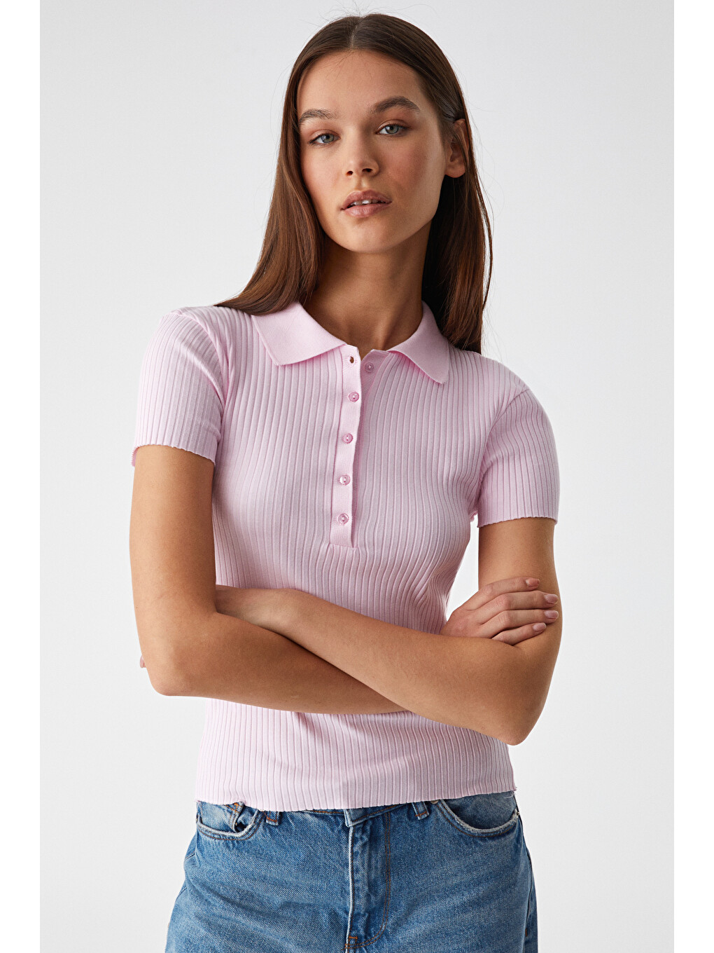 Pembe OBERWART Kadın Slim Gömlek Yaka Kısa Kol PEMBE T-Shirt-2