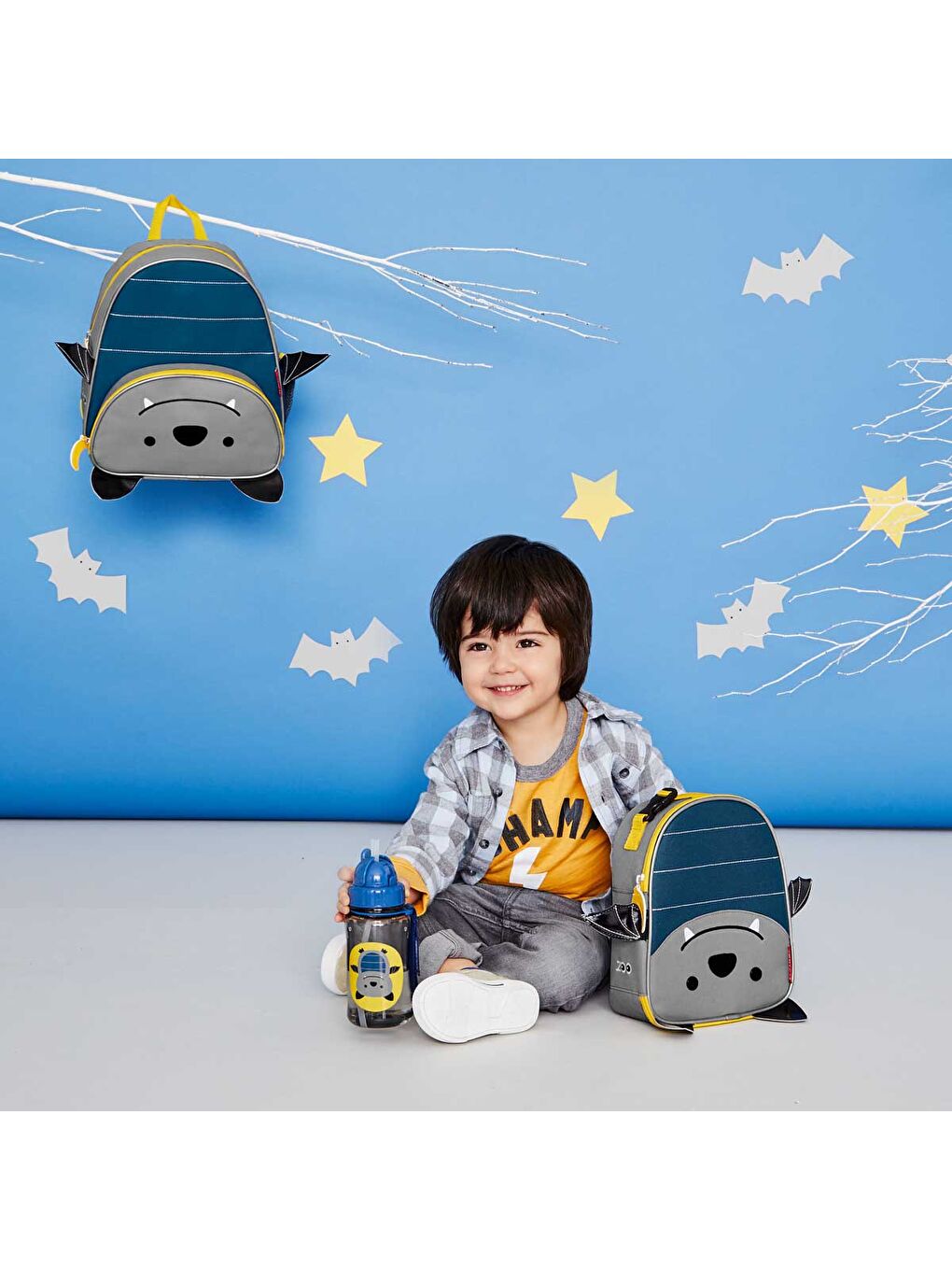 Çocuk Fermuarlı Beslenme Çantası Yarasa Gri-3