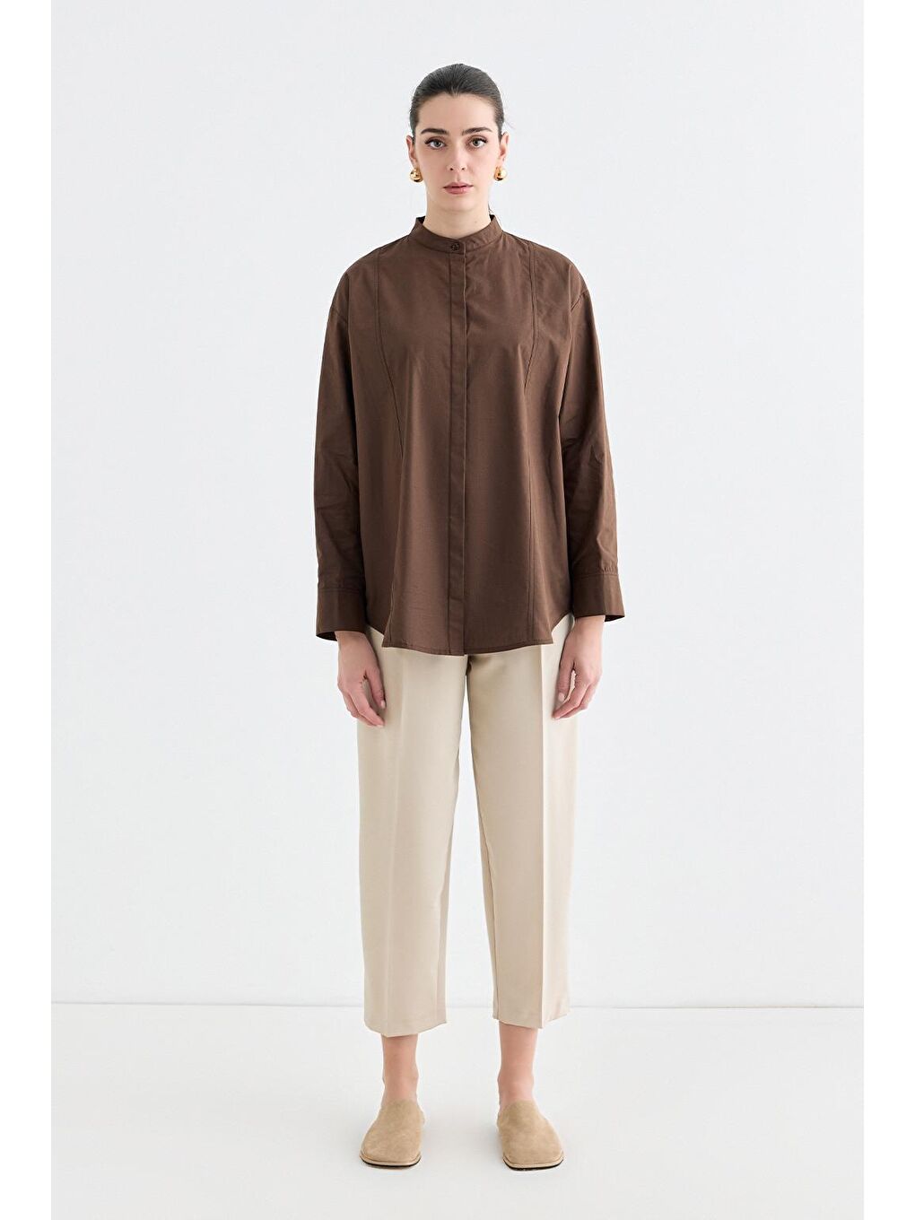 Kahverengi Massi Dikiş Detaylı Gömlek Kahve-1