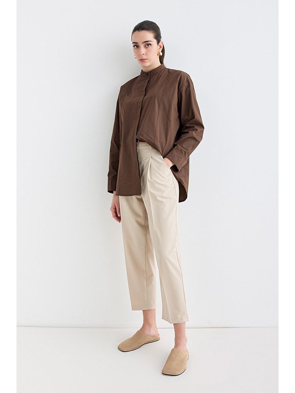 Kahverengi Massi Dikiş Detaylı Gömlek Kahve-2