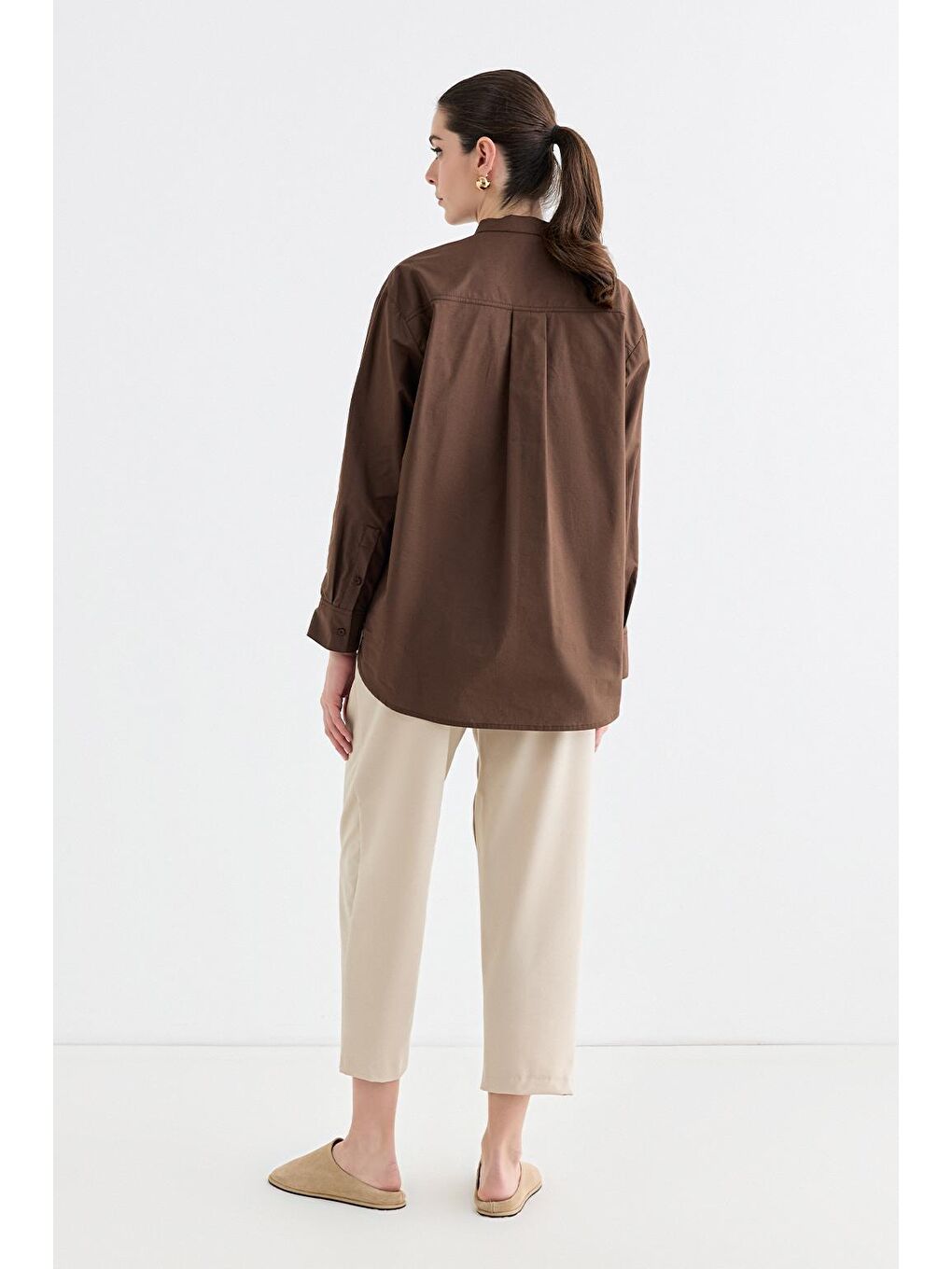 Kahverengi Massi Dikiş Detaylı Gömlek Kahve-3