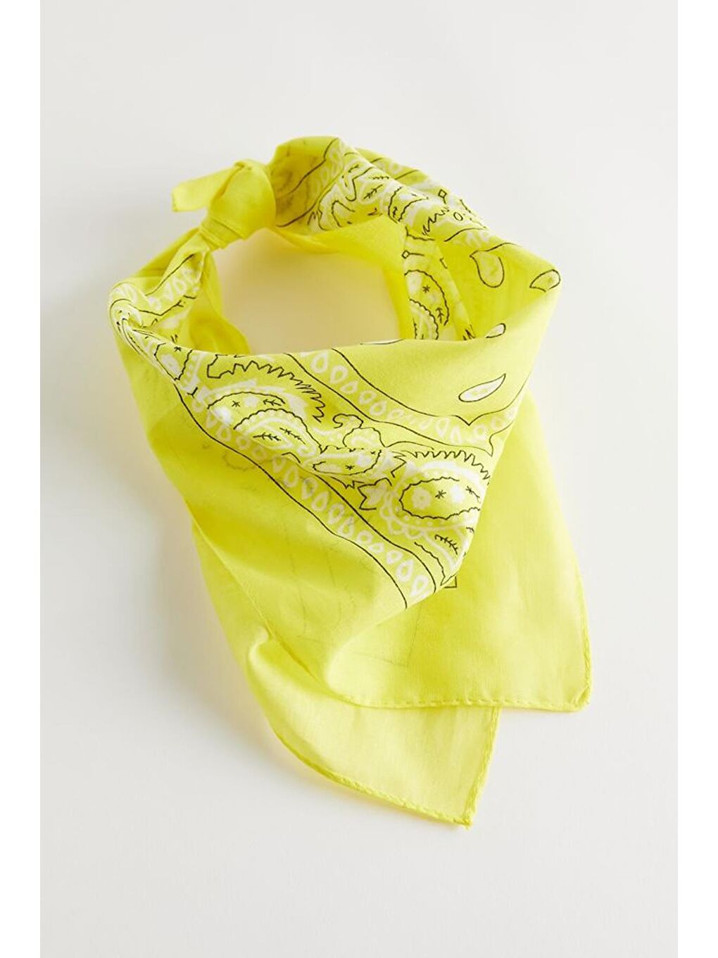 Sarı Neon Renkli Pamuk Kare Bandana-2