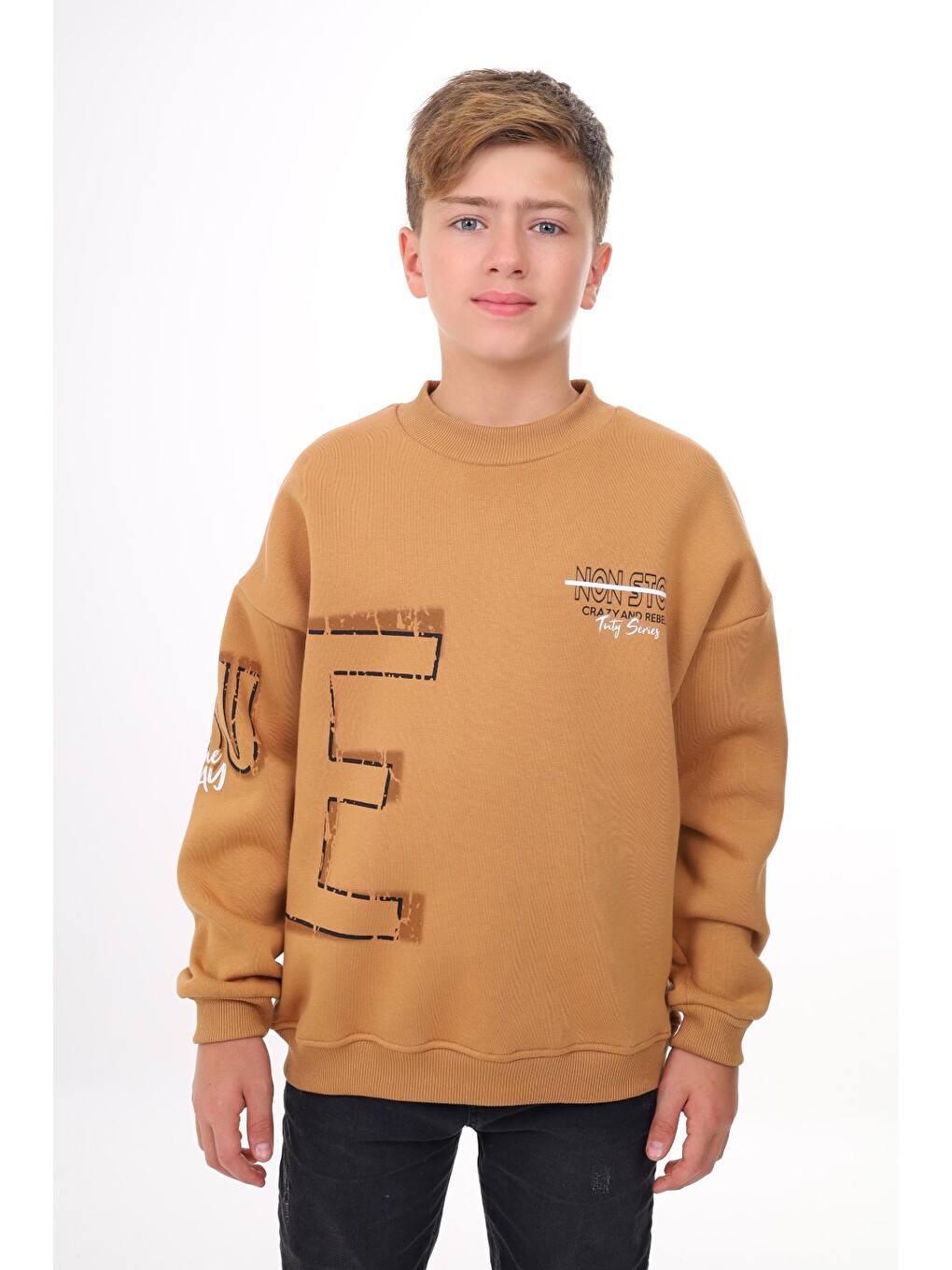 Kahverengi Erkek Çocuk Baskılı Sweatshirt
