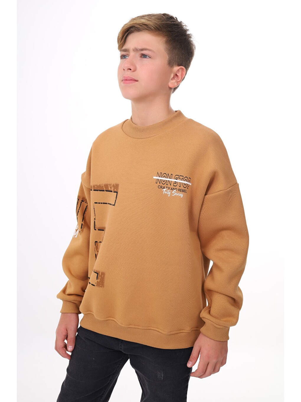 Kahverengi Erkek Çocuk Baskılı Sweatshirt-1