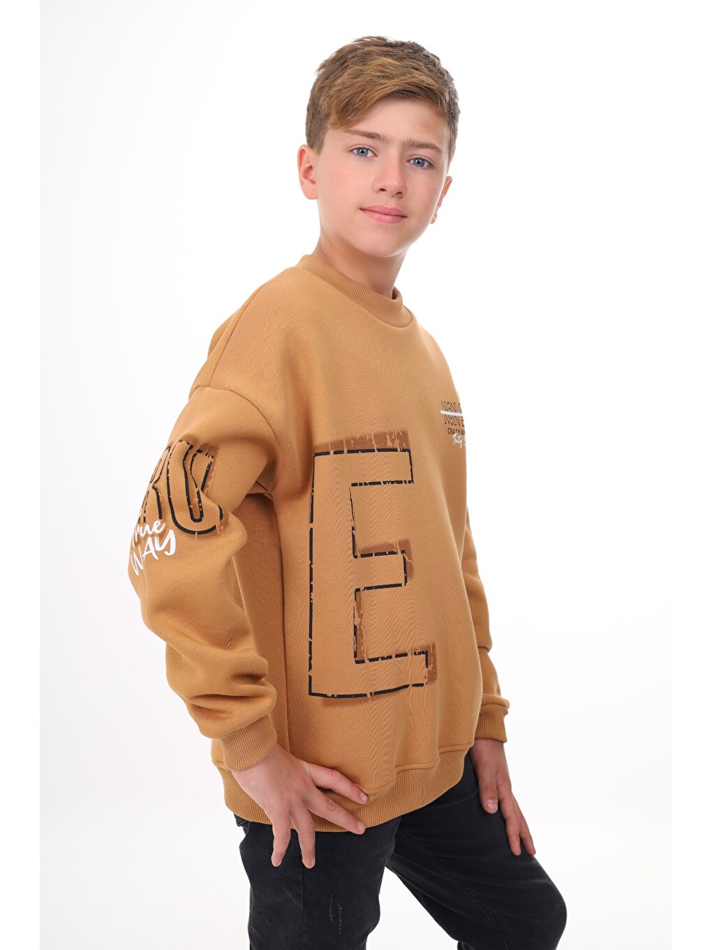 Kahverengi Erkek Çocuk Baskılı Sweatshirt-2