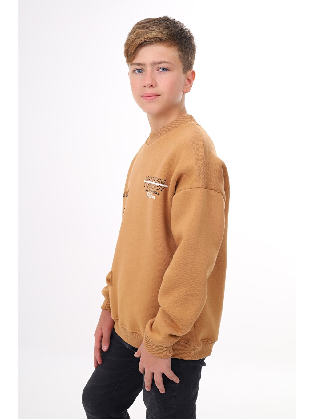 Kahverengi Erkek Çocuk Baskılı Sweatshirt-3