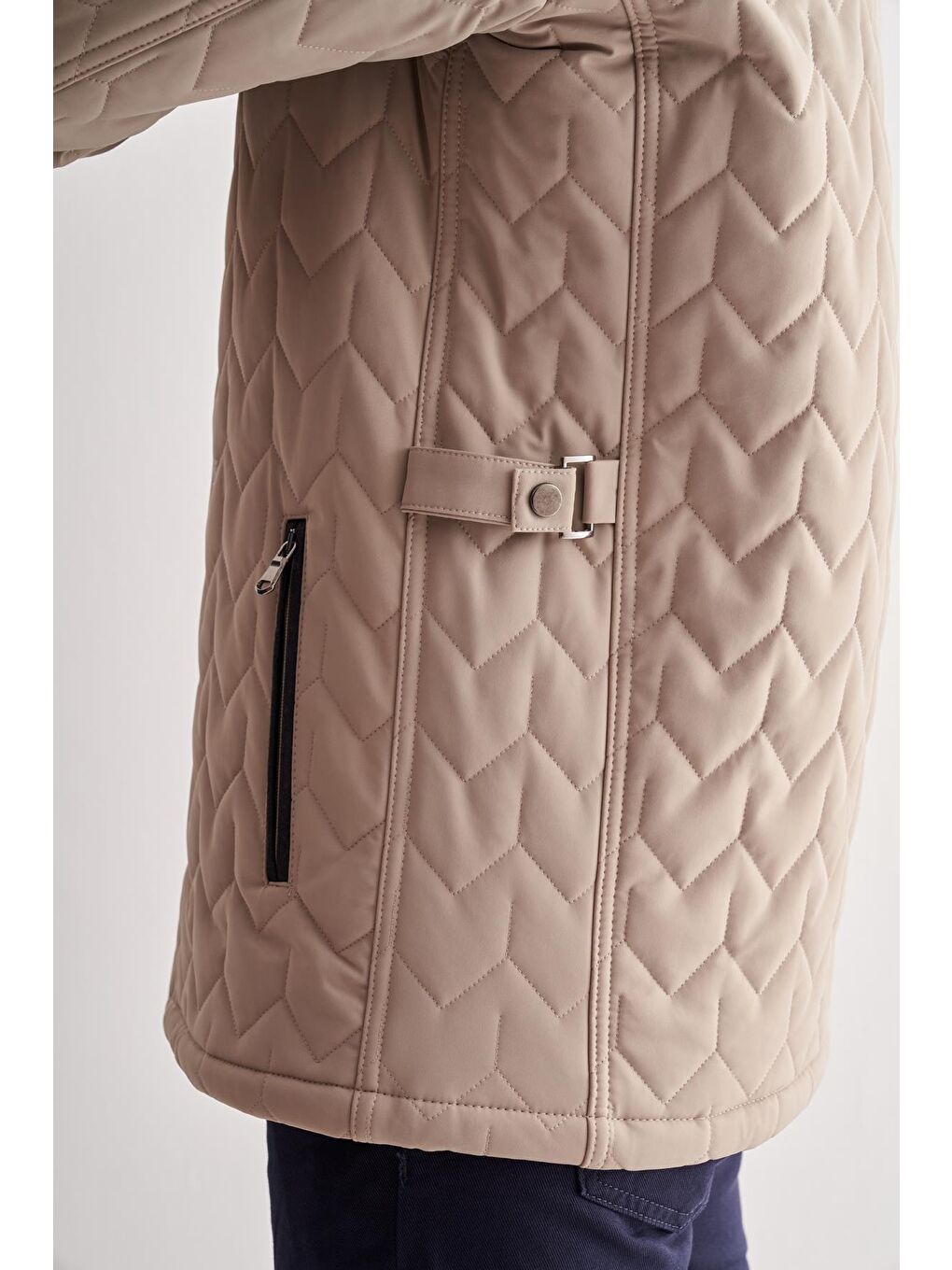 Koyu Bej Dik Yaka Casual Slim Fit Kapitone Esnek Mont 1007255126-4