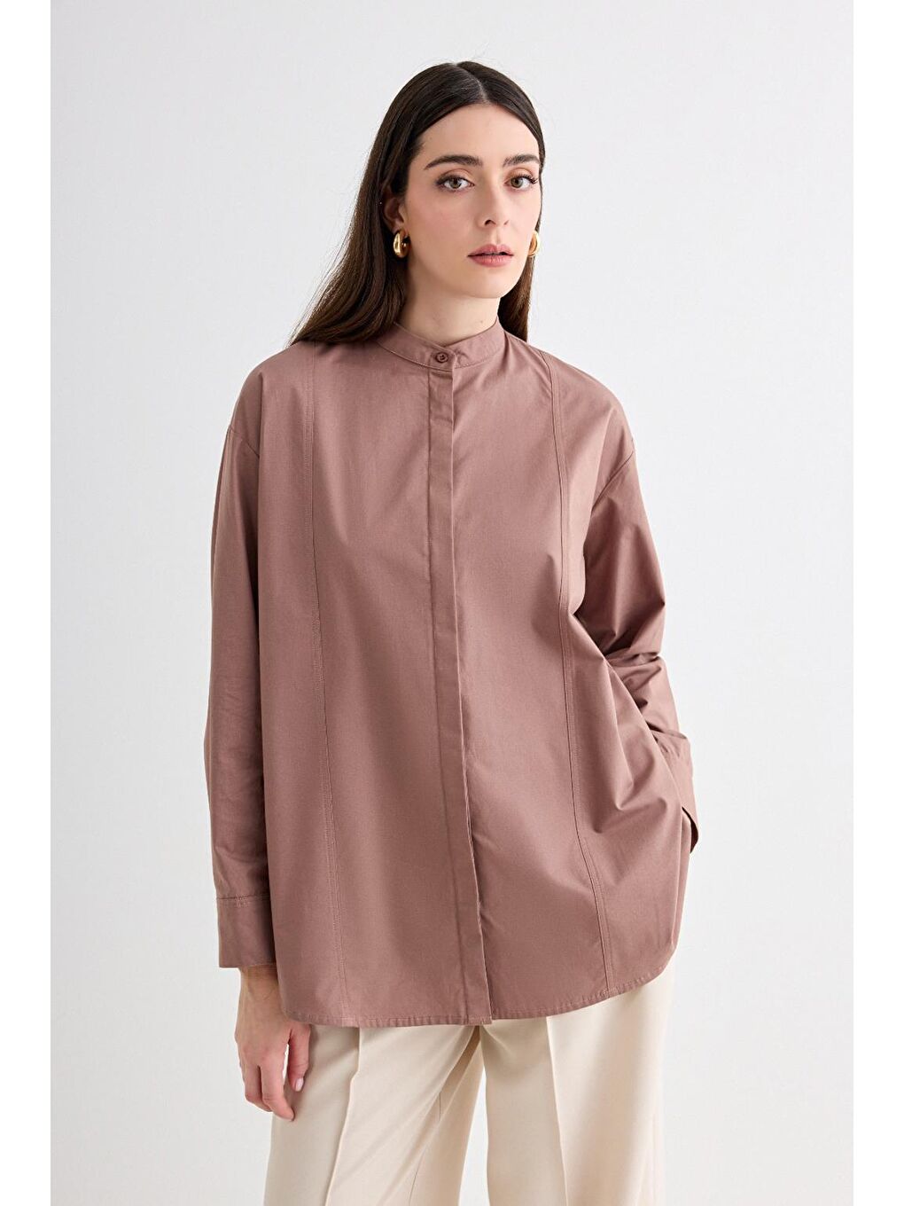 Pembe Massi Dikiş Detaylı Gömlek Marshala